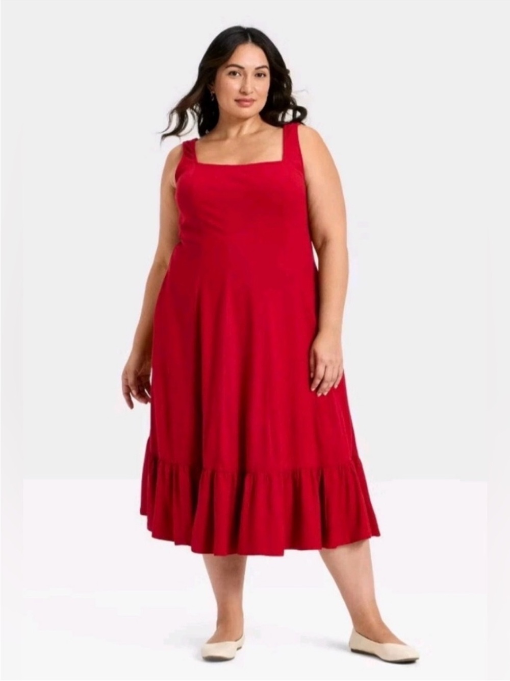 Ava & Viv Cherry Red Scoop Neck Dress with Ruffle Detail - Picture 4 of 6